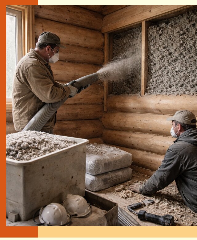 Утепление дома из бруса эковатой в Луховицах