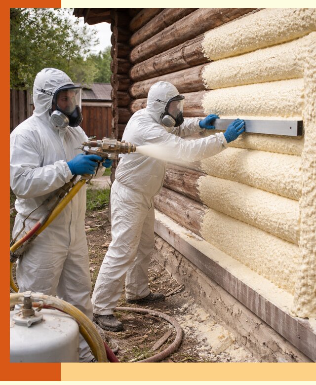 Утепление бревенчатого дома ППУ в Луховицах эффективной изоляцией