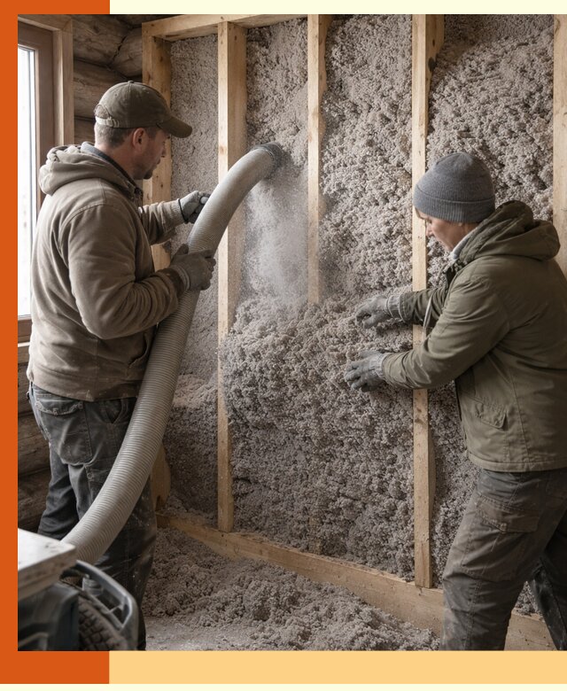 Утепление бревенчатого дома эковатой в Луховицах