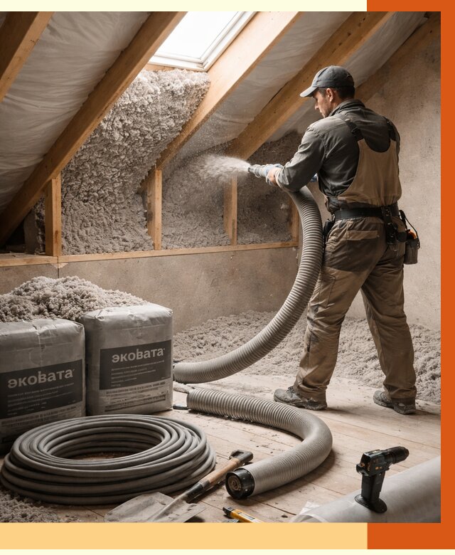 Утепление мансарды эковатой в Луховицах от 2276 руб/м2 — монтаж, задувка, цена | ТепломастерЛхв