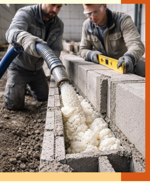 Заполнение колодцевой кладки ППУ в Луховицах от 4345 руб. за м2 | ТепломастерЛхв