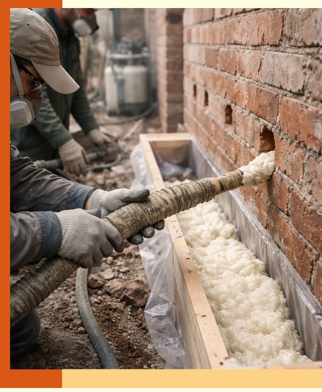 Заливка ППУ в пустоты кирпичной стены в Луховицах