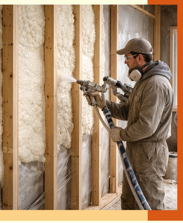 Утепление каркасной стены ППУ в Луховицах от 4397 руб./м2 под ключ | ТепломастерЛхв