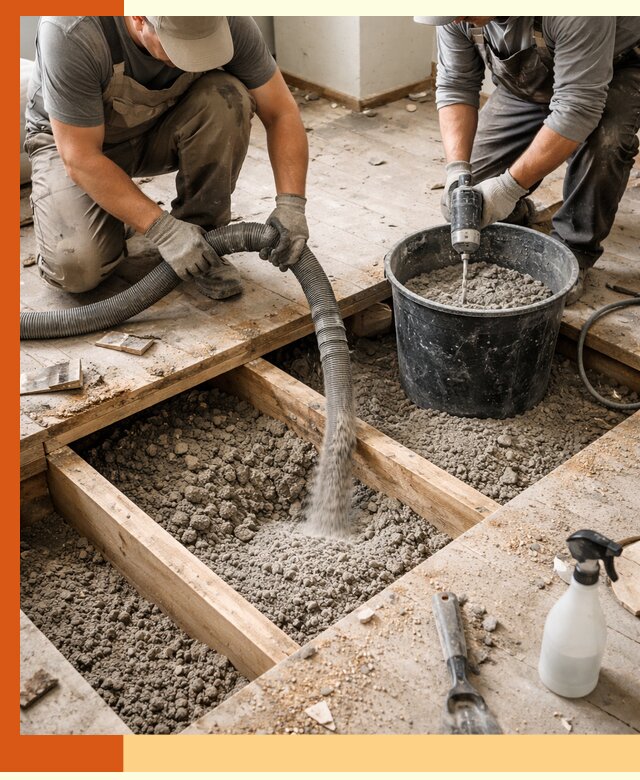 Заполнение пустот пола в Луховицах полиуретаном и пенополистиролом