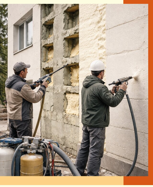 Заполнение пустот фасада в Луховицах от 4655 руб. — утепление пустот облицовки | ТепломастерЛхв